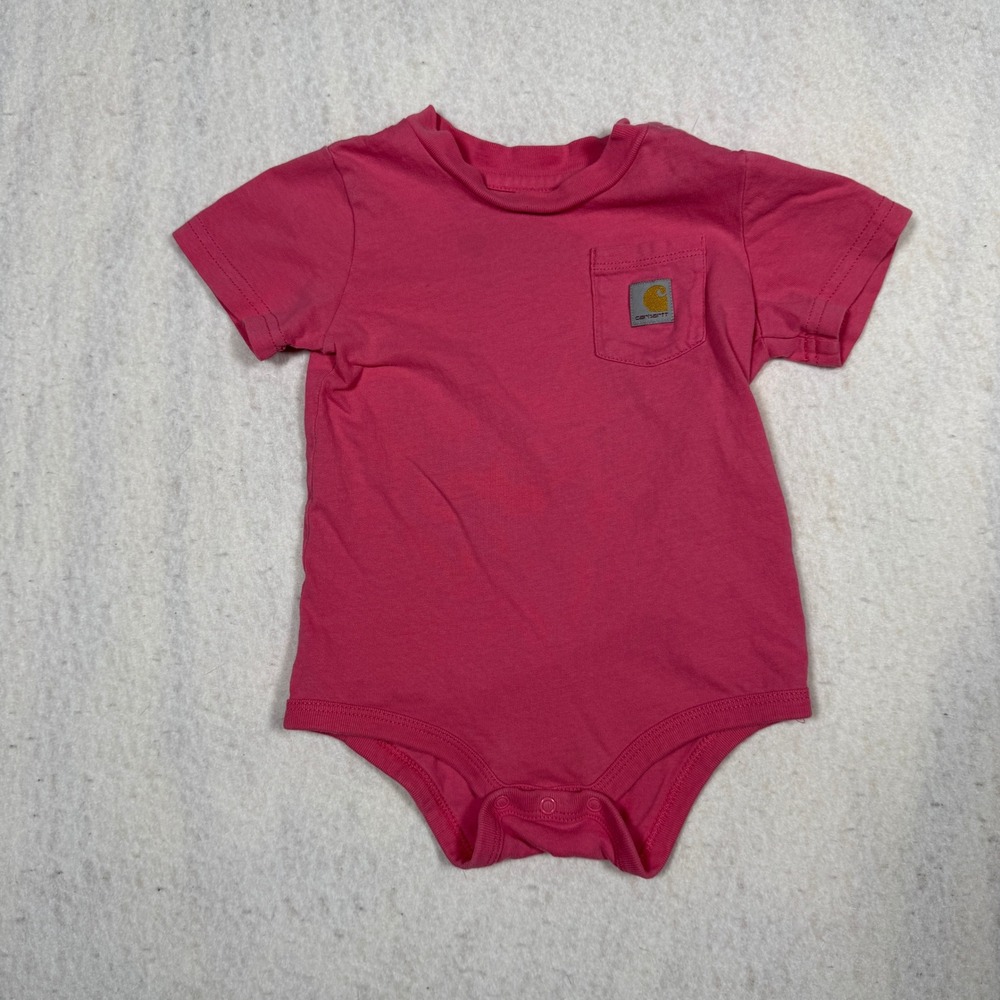 Carhartt Baby Girls Pink Short Sleeve Pocket Bodysuit 18M Logo Patch Snap
